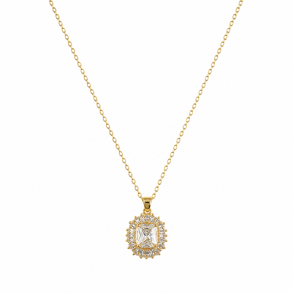 Gold Plated Crystal Pendant Necklace Anti Tarnish Daily Wear