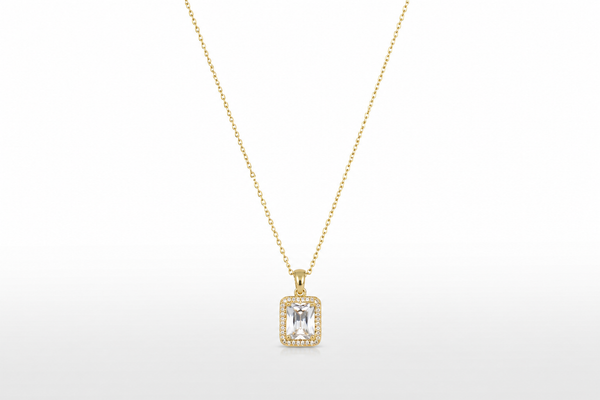 Gold Plated Rectangle Crystal Pendant Necklace Anty Tarnish Daily Wear